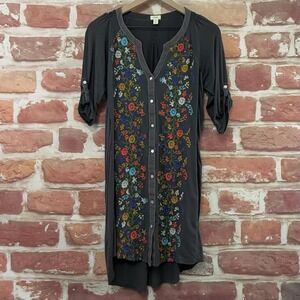 Anthropologie Tiny Dress Women's Small Gray Boho Embroidered Floral Casual